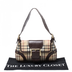 Pre Owned حقيبة كتف بربري قلاب إبزيم جلد و PVC كاروهات هايماركت بيج/ بنية