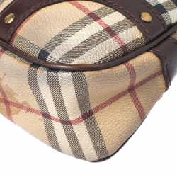 Pre Owned حقيبة كتف بربري قلاب إبزيم جلد و PVC كاروهات هايماركت بيج/ بنية