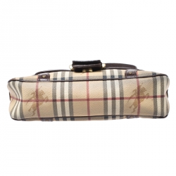 Pre Owned حقيبة كتف بربري قلاب إبزيم جلد و PVC كاروهات هايماركت بيج/ بنية