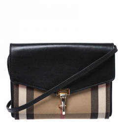 Pre Owned Burberry Black House Check Canvas and Leather Macken Crossbody Bag