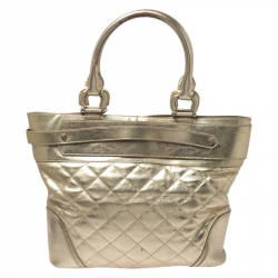 Pre Owned Burberry Gold Quilted Leather Hillgate Tote