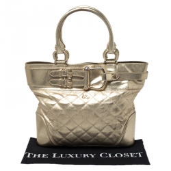 Pre Owned Burberry Gold Quilted Leather Hillgate Tote