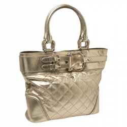 Pre Owned Burberry Gold Quilted Leather Hillgate Tote