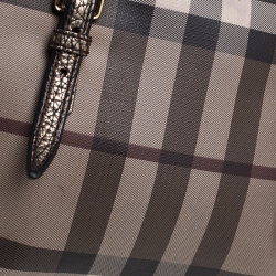 Pre Owned Burberry Brown/Grey Smoke House Check Coated Canvas and Leather Tote