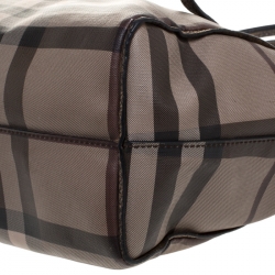 Pre Owned Burberry Brown/Grey Smoke House Check Coated Canvas and Leather Tote