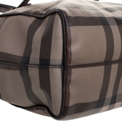Pre Owned Burberry Brown/Grey Smoke House Check Coated Canvas and Leather Tote