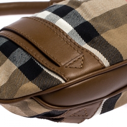 Pre Owned Burberry Beige/Camel House Check Canvas and Leather Phoebe Hobo