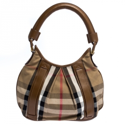 Pre Owned Burberry Beige/Camel House Check Canvas and Leather Phoebe Hobo