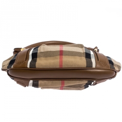 Pre Owned Burberry Beige/Camel House Check Canvas and Leather Phoebe Hobo