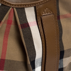 Pre Owned Burberry Beige/Camel House Check Canvas and Leather Phoebe Hobo