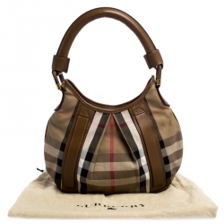 Pre Owned Burberry Beige/Camel House Check Canvas and Leather Phoebe Hobo