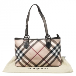 Pre Owned Burberry Beige/Metallic Nova Check PVC and Patent Leather Regent Tote