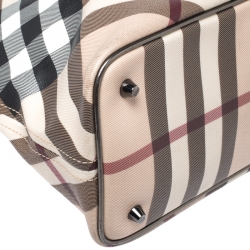 Pre Owned Burberry Beige/Metallic Nova Check PVC and Patent Leather Regent Tote