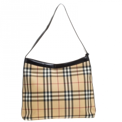 Pre Owned Burberry Beige/Black Nova Check Coated Canvas Shoulder Bag