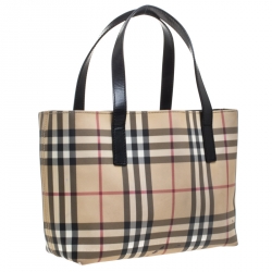 Pre Owned Burberry Beige/Black House Check Coated Canvas Tote