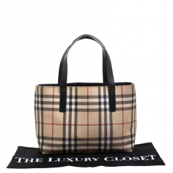 Pre Owned Burberry Beige/Black House Check Coated Canvas Tote