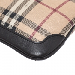 Pre Owned Burberry Beige/Brown Haymarket Check Coated Canvas Peyton Crossbody Bag