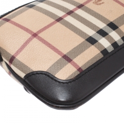 Pre Owned Burberry Beige/Brown Haymarket Check Coated Canvas Peyton Crossbody Bag