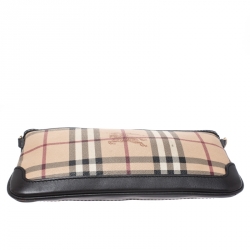 Pre Owned Burberry Beige/Brown Haymarket Check Coated Canvas Peyton Crossbody Bag