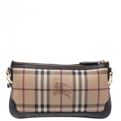 Pre Owned Burberry Beige/Brown Haymarket Check Coated Canvas Peyton Crossbody Bag