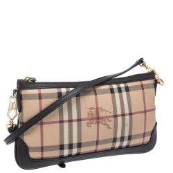 Pre Owned Burberry Beige/Brown Haymarket Check Coated Canvas Peyton Crossbody Bag