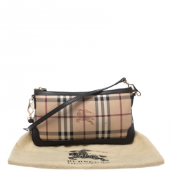 Pre Owned Burberry Beige/Brown Haymarket Check Coated Canvas Peyton Crossbody Bag