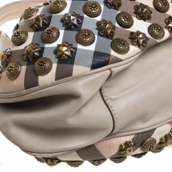 Burberry Prorsum Beige Leather and Canvas Studded Mason Warrior Hobo  