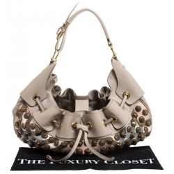 Burberry Prorsum Beige Leather and Canvas Studded Mason Warrior Hobo  