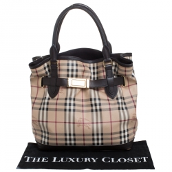 Pre Owned Burberry Beige/Brown Haymarket Check Canvas and Leather Medium Golderton Tote