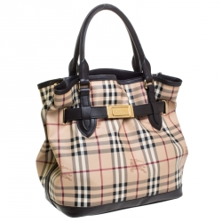 Pre Owned Burberry Beige/Brown Haymarket Check Canvas and Leather Medium Golderton Tote