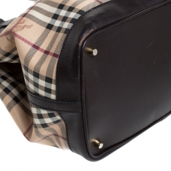 Pre Owned Burberry Beige/Brown Haymarket Check Canvas and Leather Medium Golderton Tote