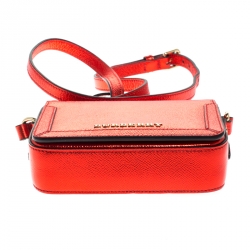 Pre Owned Burberry Metallic Red Grained Leather Small Grace Crossbody Bag