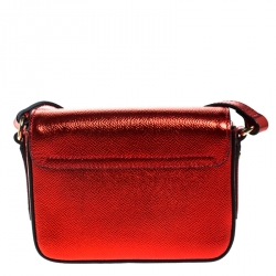 Pre Owned Burberry Metallic Red Grained Leather Small Grace Crossbody Bag