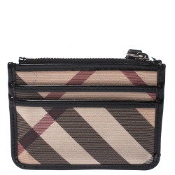 Pre Owned Burberry Beige/Black Nova Check Canvas and Patent Leather Zip Card Case