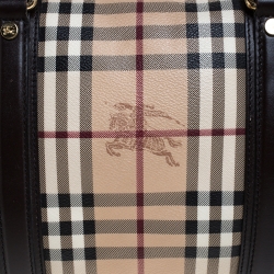Pre Owned Burberry Brown/Beige Haymarket Check Coated Canvas Boston Bag