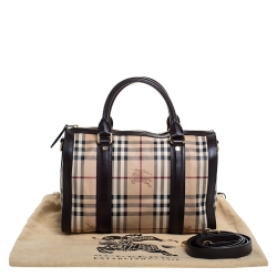 Pre Owned Burberry Brown/Beige Haymarket Check Coated Canvas Boston Bag