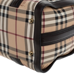 Pre Owned Burberry Brown/Beige Haymarket Check Coated Canvas Boston Bag