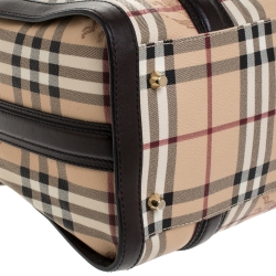 Pre Owned Burberry Brown/Beige Haymarket Check Coated Canvas Boston Bag