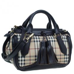 مملوكة مسبقًا Burberry Black Coated Canvas Haymarket Tassel Check Satchel