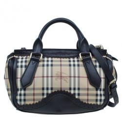مملوكة مسبقًا Burberry Black Coated Canvas Haymarket Tassel Check Satchel
