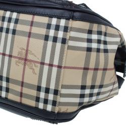 مملوكة مسبقًا Burberry Black Coated Canvas Haymarket Tassel Check Satchel