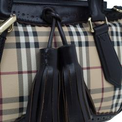 مملوكة مسبقًا Burberry Black Coated Canvas Haymarket Tassel Check Satchel