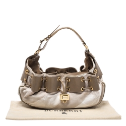 Pre Owned Burberry Beige Leather and Canvas Prorsum Mason Warrior Hobo