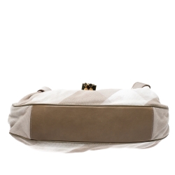 Pre Owned Burberry Beige Leather and Canvas Prorsum Mason Warrior Hobo