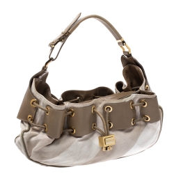 Pre Owned Burberry Beige Leather and Canvas Prorsum Mason Warrior Hobo