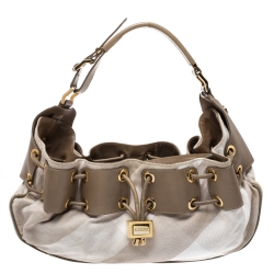 Pre Owned Burberry Beige Leather and Canvas Prorsum Mason Warrior Hobo