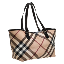 Pre Owned Burberry Beige/Black Nova Check PVC and Patent Leather Shopper Tote