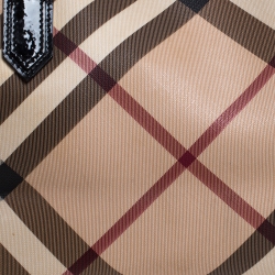 Pre Owned Burberry Beige/Black Nova Check PVC and Patent Leather Shopper Tote