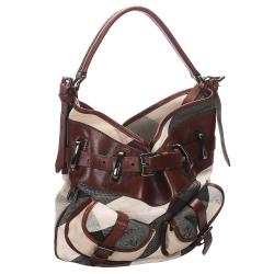 Pre Owned Burberry White/Brown Supernova Check Canvas Hobo Bag