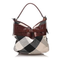 Pre Owned Burberry White/Brown Supernova Check Canvas Hobo Bag